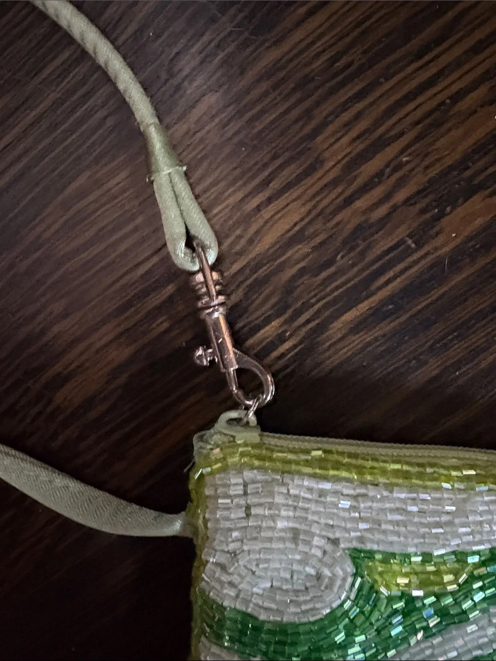 Beaded Swirl Wristlet Clutch in Green and White